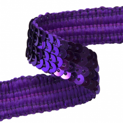 Тесьма с пайетками 12, шир. 20 мм/уп. 25+/-1 м, цвет фиолет - купить в Серове. Цена: 778.19 руб.