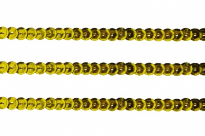 Пайетки "ОмТекс" на нитях, SILVER-BASE, 6 мм С / упак.73+/-1м, цв. А-1 - т.золото - купить в Серове. Цена: 468.37 руб.