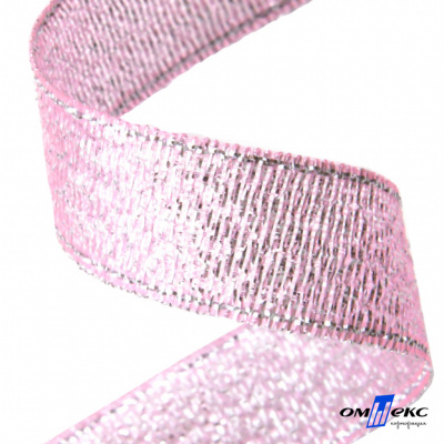 Лента парча 3341, шир. 25 мм/уп. 33+/-0,5 м, цвет розовый-серебро - купить в Серове. Цена: 137.84 руб.