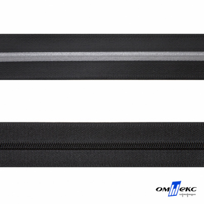 Рулонная молния с покрытием PVC спираль тип 3 (упак.270м) -черная с полосой СВО - купить в Серове. Цена: 12.74 руб.