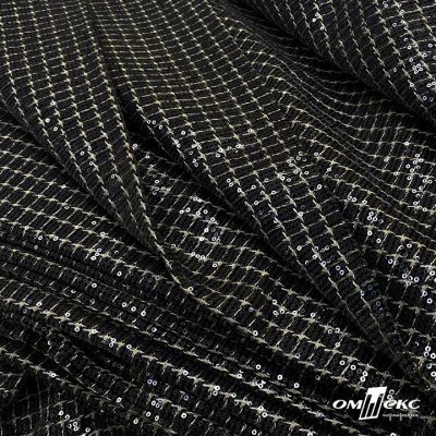 Ткань костюмная с пайетками, 100%полиэстр, 460+/-10 гр/м2, 150см #309 - цв. чёрный - купить в Серове. Цена 1 203.93 руб.