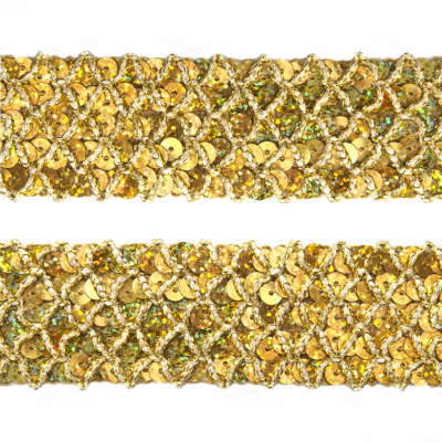 Тесьма с пайетками D16, шир. 35 мм/уп. 25+/-1 м, цвет золото - купить в Серове. Цена: 1 281.60 руб.