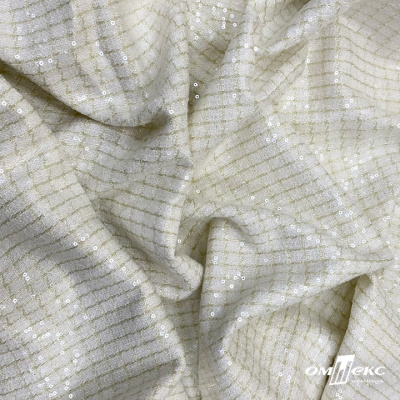 Ткань костюмная с пайетками, 100%полиэстр, 460+/-10 гр/м2, 150см #309 - цв. молочный - купить в Серове. Цена 1 203.93 руб.