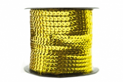 Пайетки "ОмТекс" на нитях, SILVER-BASE, 6 мм С / упак.73+/-1м, цв. А-1 - т.золото - купить в Серове. Цена: 468.37 руб.